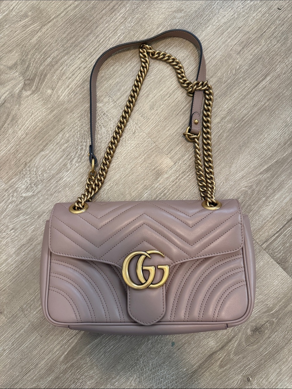 Gucci Quilted Shoulder Bag in Dusty Rose with Gold Hardware